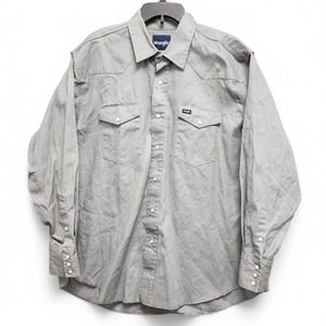 Wrangler Cowboy Cut Western‎ Firm Finish Work Shirt Mens 2X Gray Pearl Snap READ